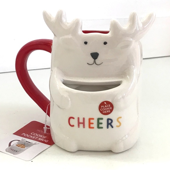 Reindeer Ceramic Mug Cookie Pocket Mug 14oz. Christmas Mug New With Tags - Picture 1 of 10
